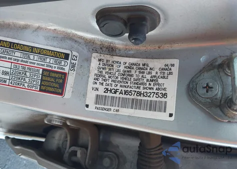 2008 Honda Civic Lx из США, поврежденный, VIN 2HGFA16578H327536